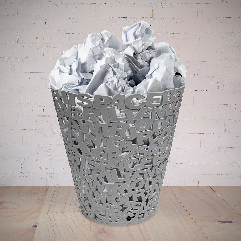 Balvi Grey Letters Wastebasket