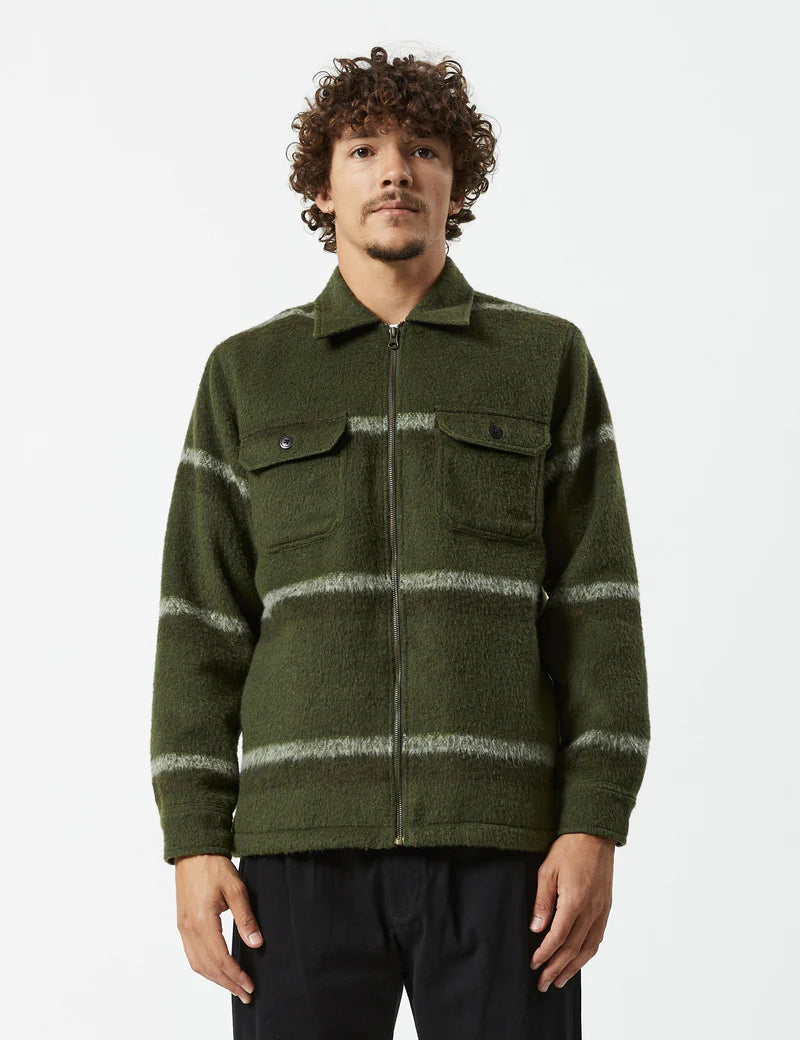 Mr Simple Lumberjack Zip Through Jacket Army Stripe