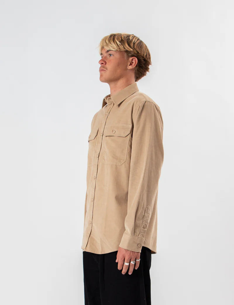 Mr Simple Sawyer Cord L/S Shirt Stone