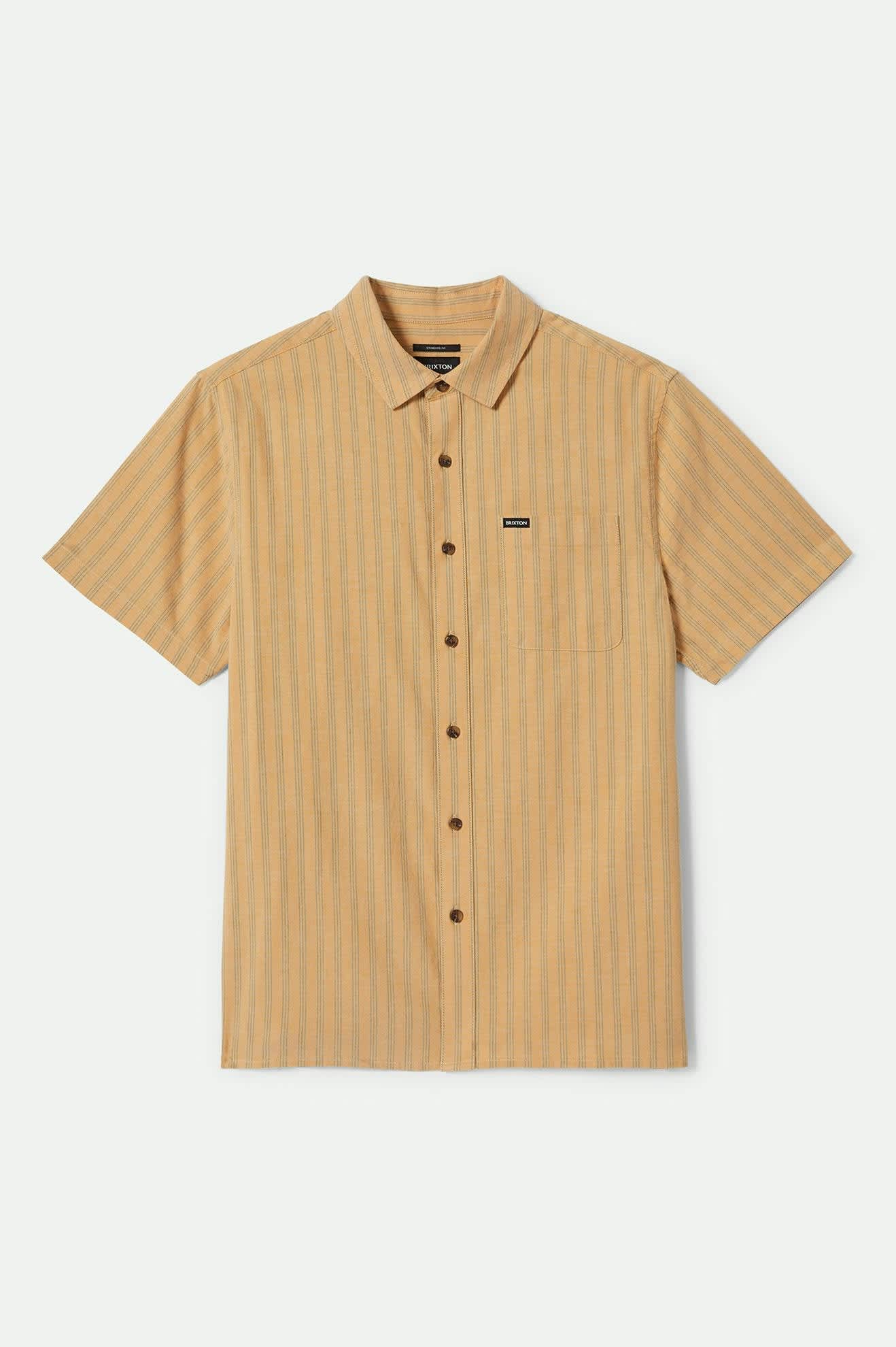 Brixton Cru Oxford Stripe S/S Shirt Curry/Ivy Green Stripe