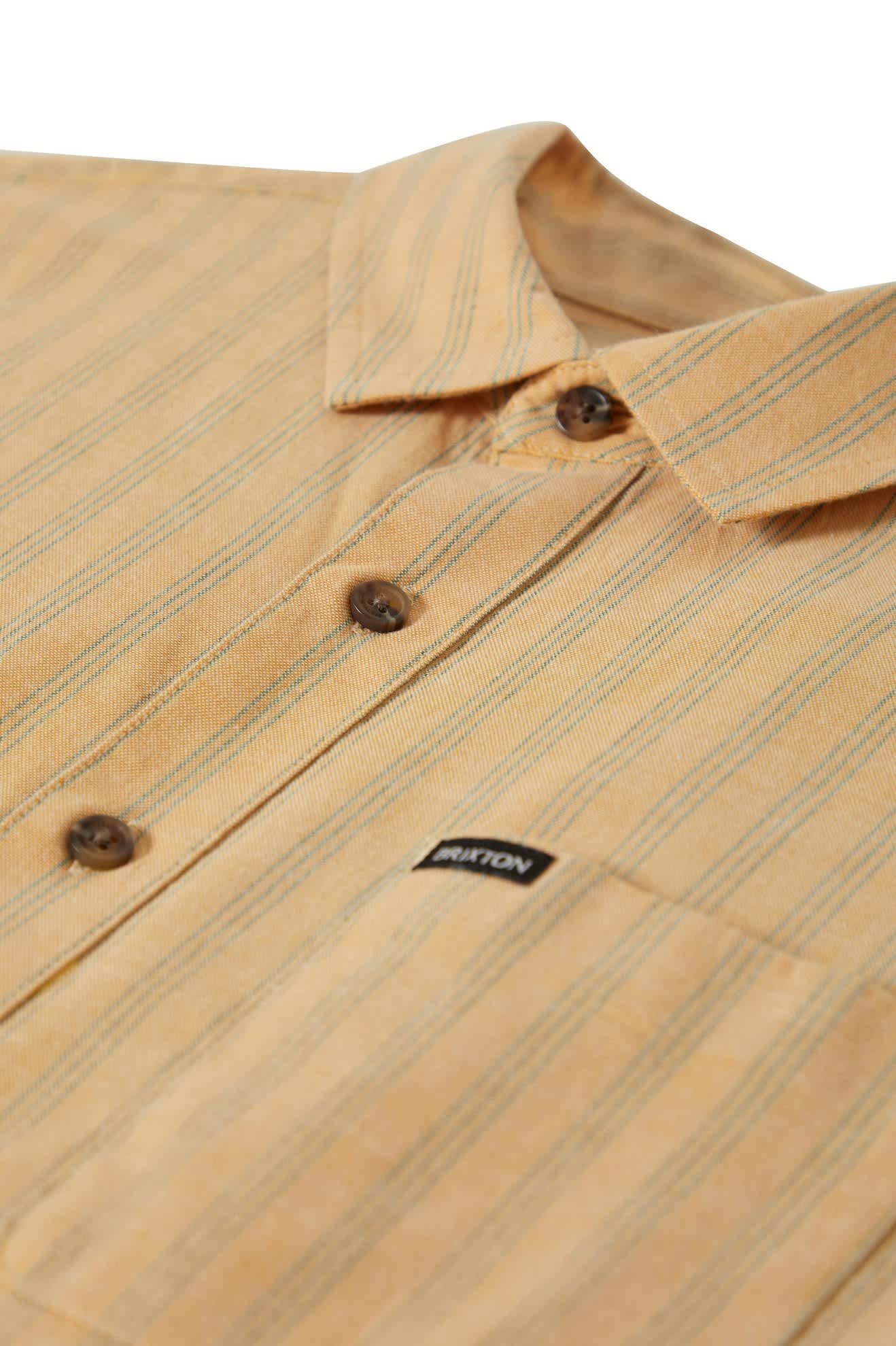 Brixton Cru Oxford Stripe S/S Shirt Curry/Ivy Green Stripe