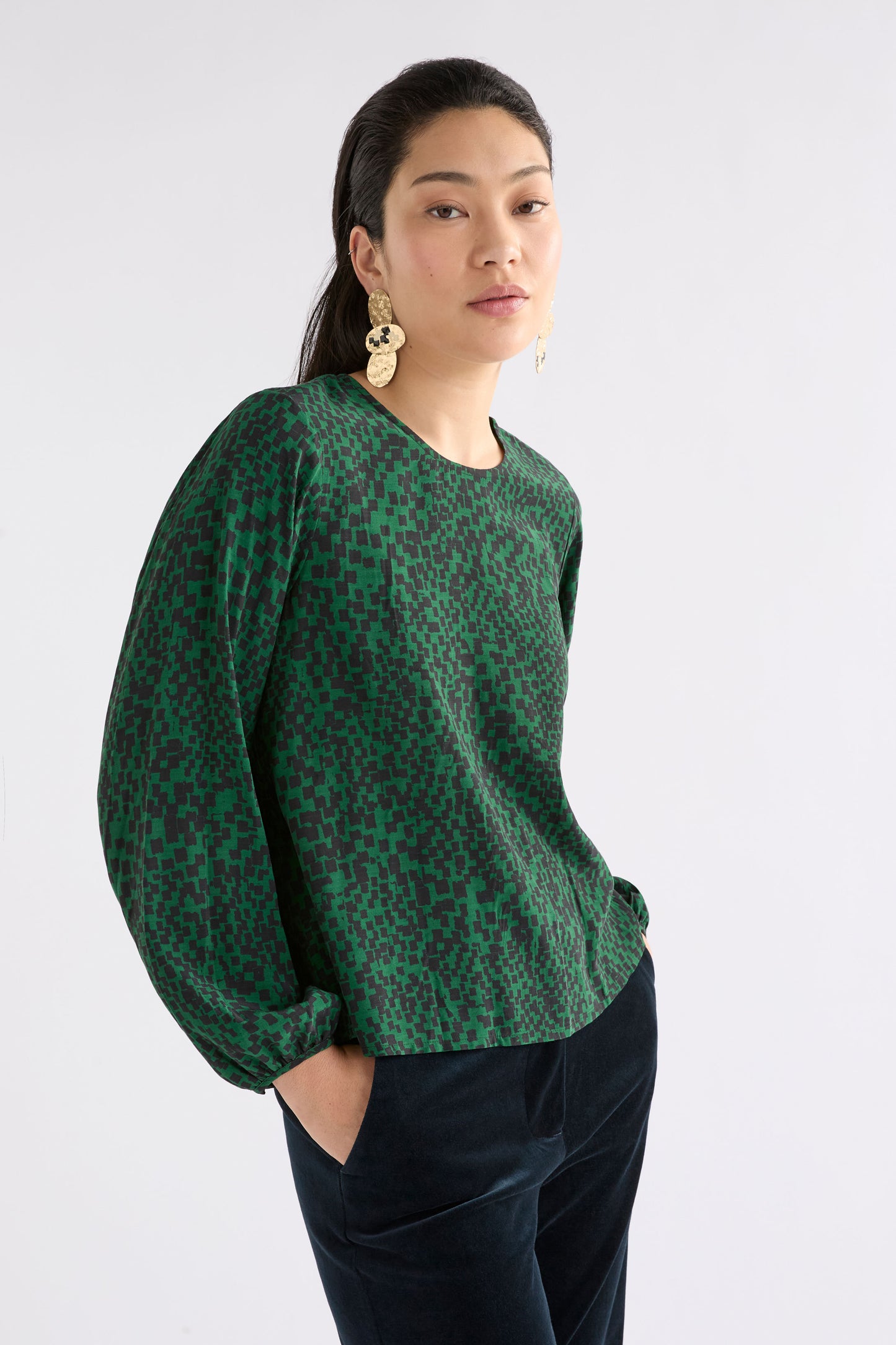 Elk Muraa Top Green Sinda Print