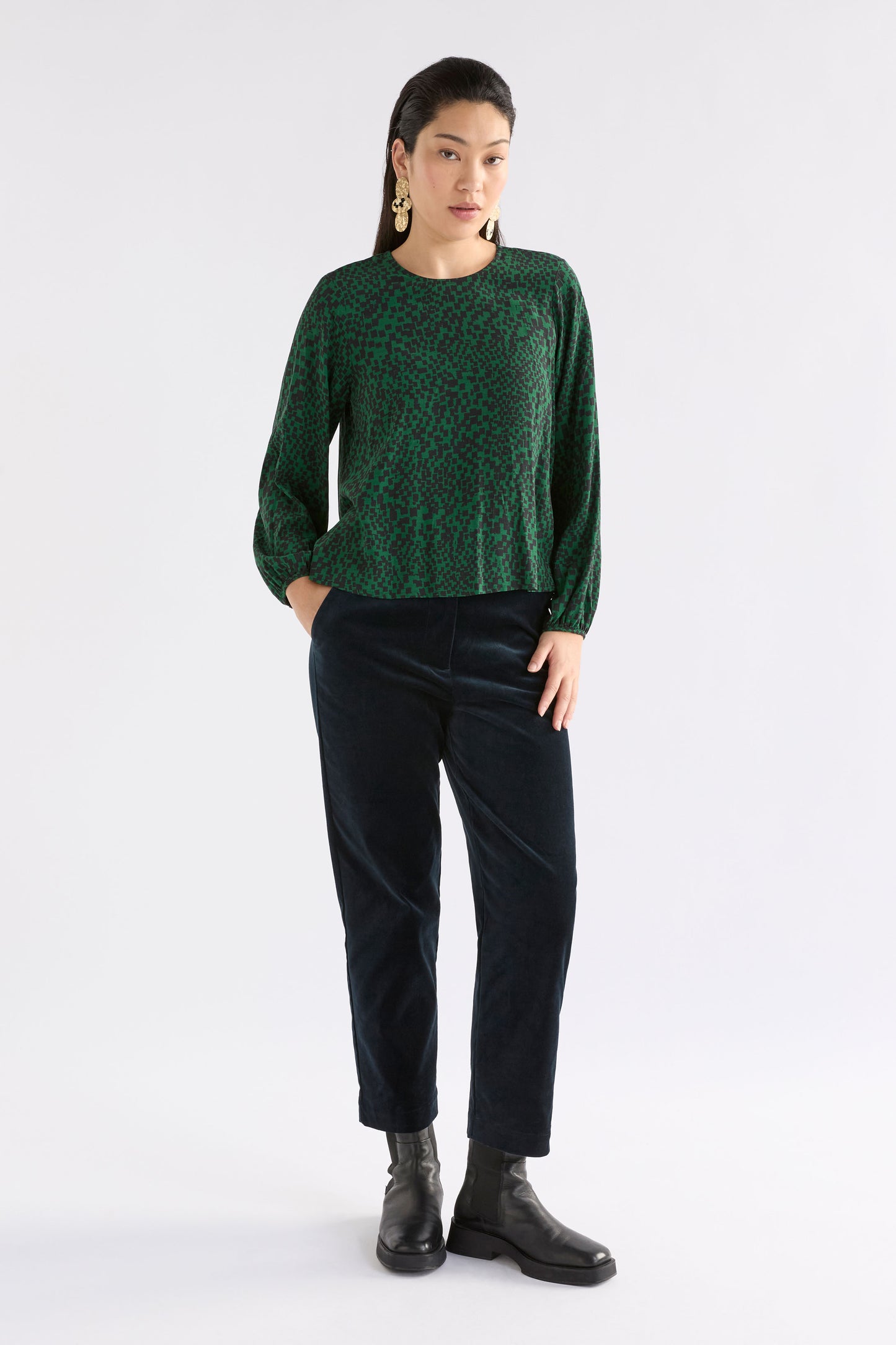 Elk Muraa Top Green Sinda Print