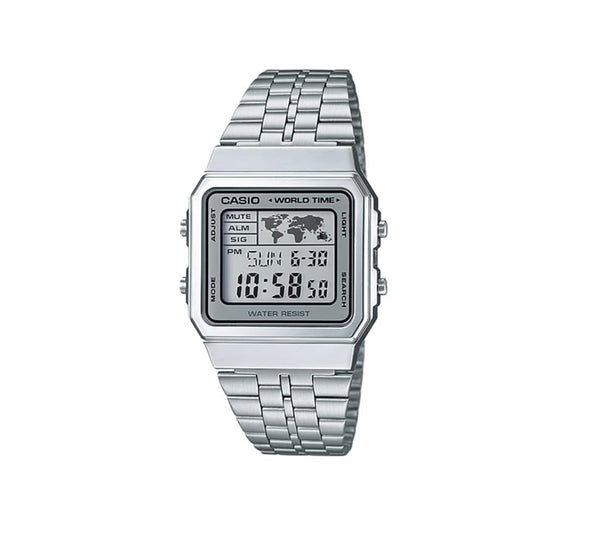 Casio WR Digital Square Wrist Watch Silver/Silver A500WA-7DF