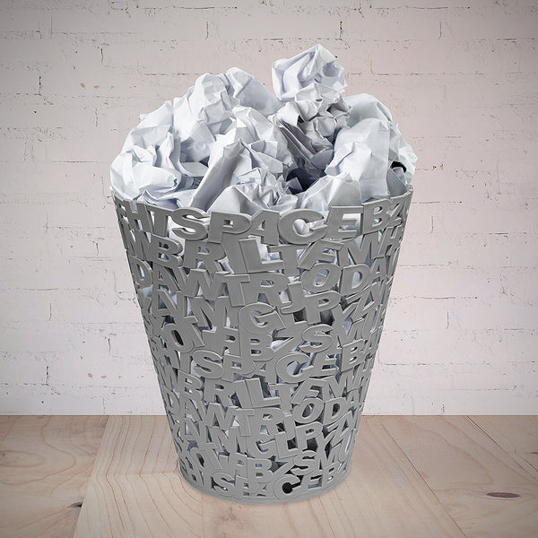 Balvi Grey Letters Wastebasket
