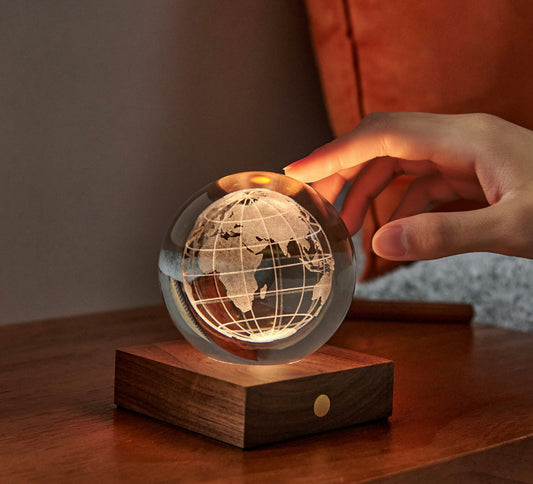Ginko Amber Crystal Light 3D Laser World Globe