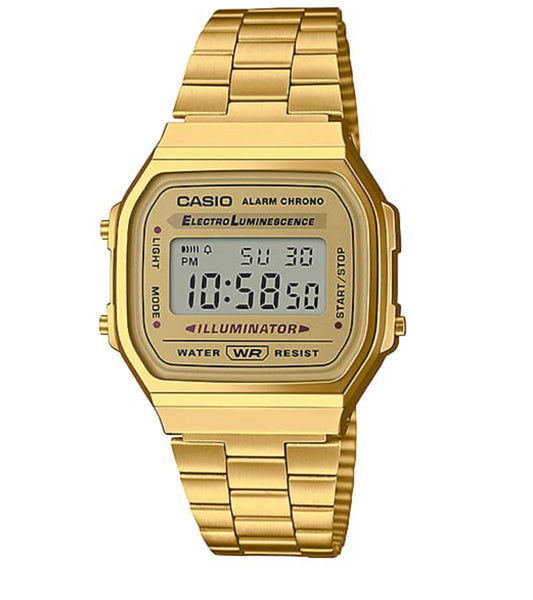 Casio Digital Backlit Alarm Wristwatch Gold Tone Stainless Steel A168WG-9 3298