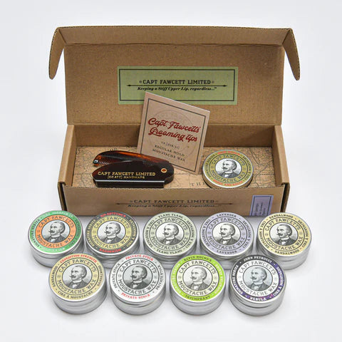 Captain Fawcett Moustache Wax and Folding Comb Set