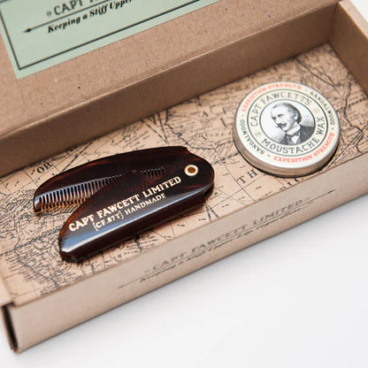 Captain Fawcett Moustache Wax and Folding Comb Set
