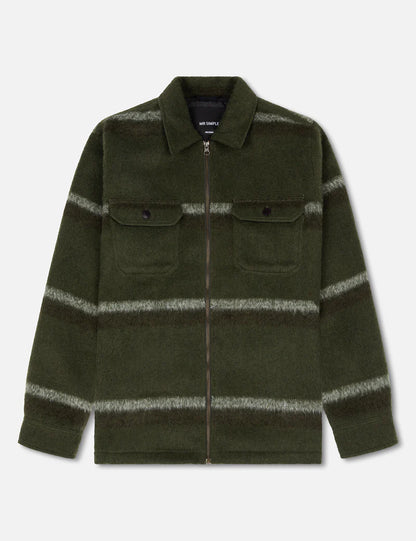 Mr Simple Lumberjack Zip Through Jacket Army Stripe